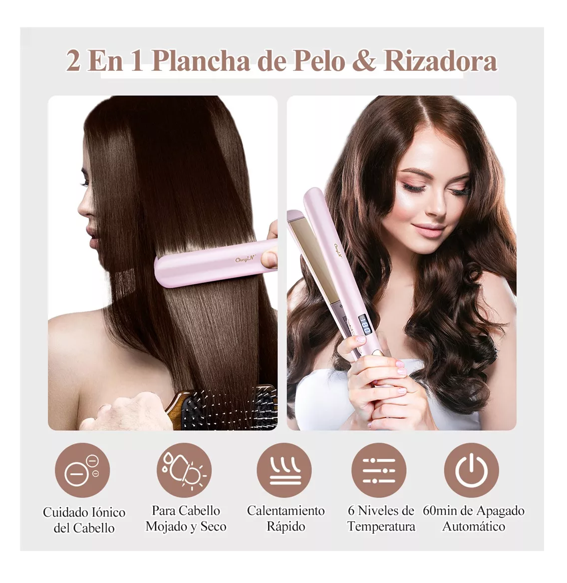 Foto 4 pulgar | Plancha Para Cabello Alaciadora De Cerámica Rizador Lcd Rosa