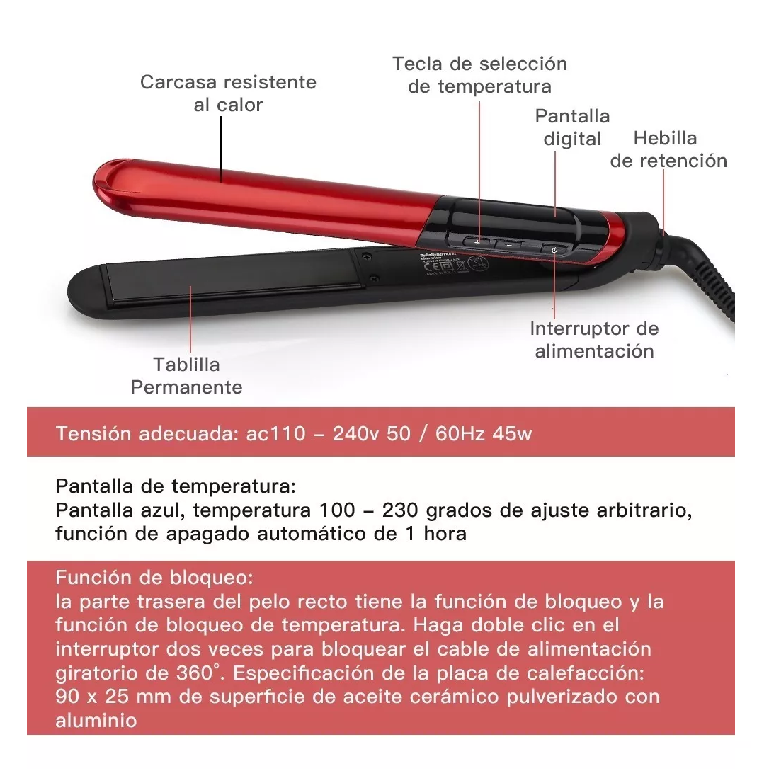 Foto 4 pulgar | Plancha De Pelo 2 En 1 Alisador Y Rizador Cerámica Digital, Negro/rojo