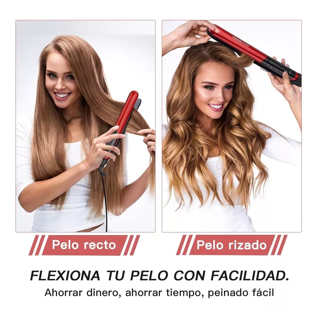 Foto 4 | Plancha De Pelo 2 En 1 Alisador Y Rizador Cerámica Digital, Negro/rojo