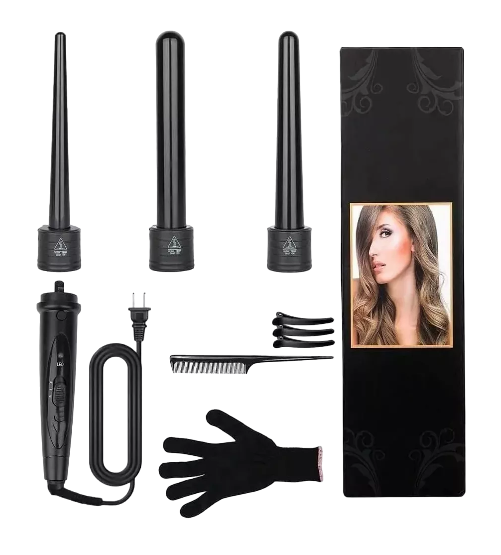 Plancha Rizadora de Cabello Lab.G 3 en 1 + Guante Protector Peine Clip Negro