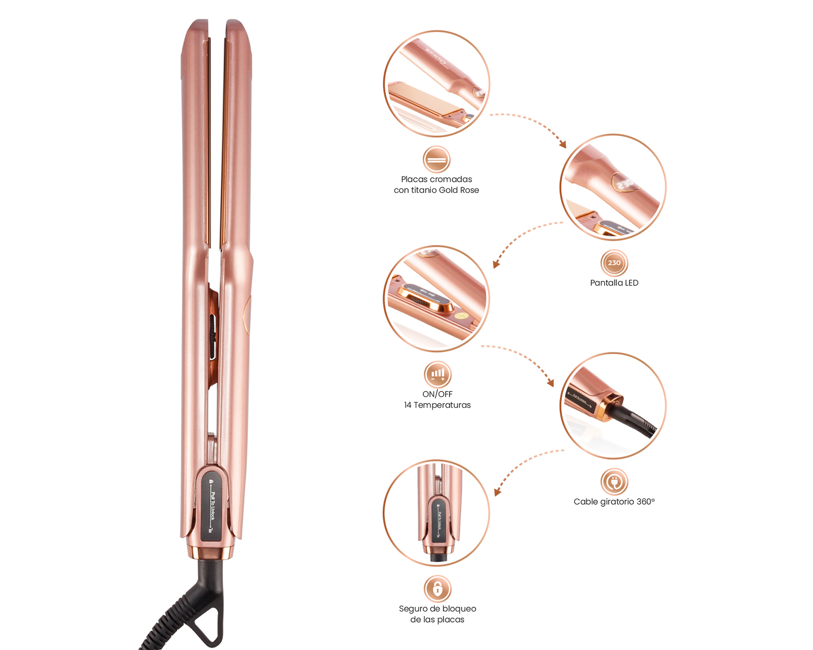 Foto 6 pulgar | Plancha Alaciadora Profesional Para Cabello Gold Rose 230°/450