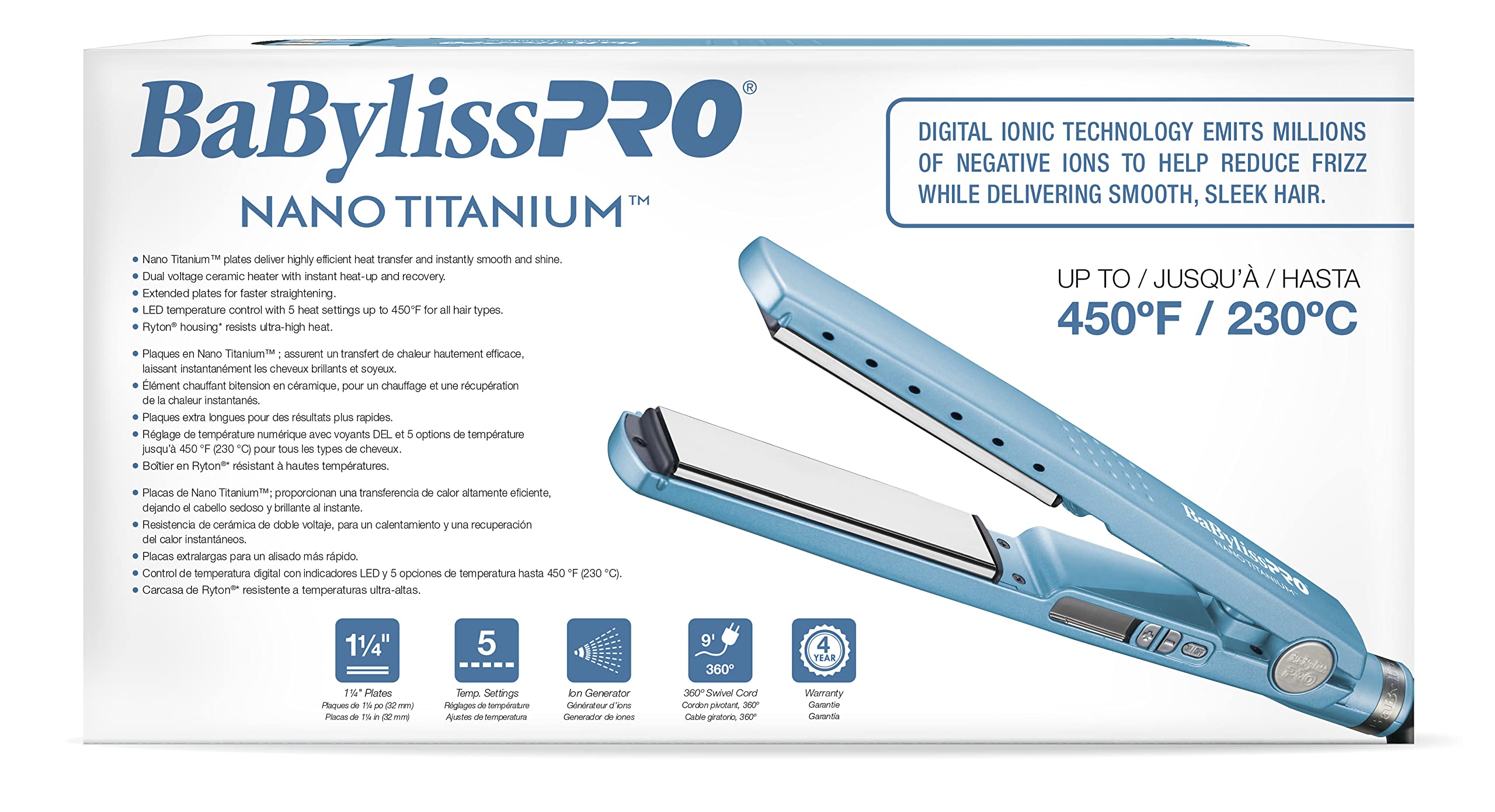 Foto 5 | Plancha de Pelo Babylisspro Nano Titanium Ionic 1/4 Pulgadas - Venta Internacional