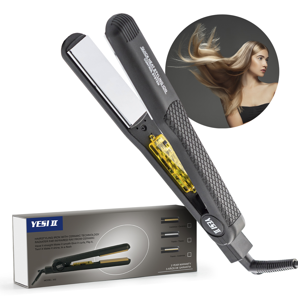 Plancha De Cabello Yesi Ii Placas 100% De Titanio Sin Frizz