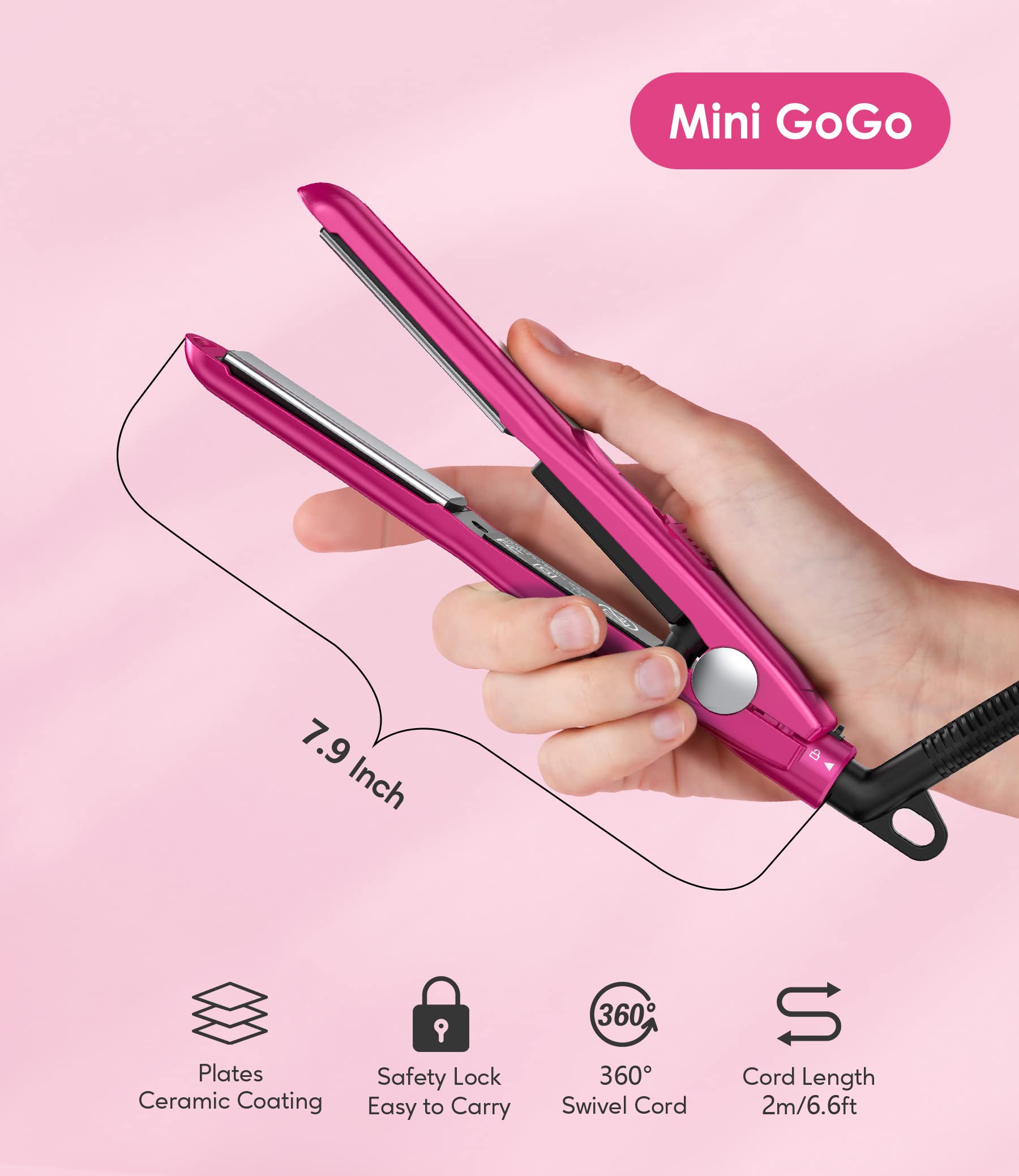 Foto 6 | Plancha Alisadora De Cerámica Flat Iron Terviiix Mini De 1,2 Cm, Color Rosa - Venta Internacional.