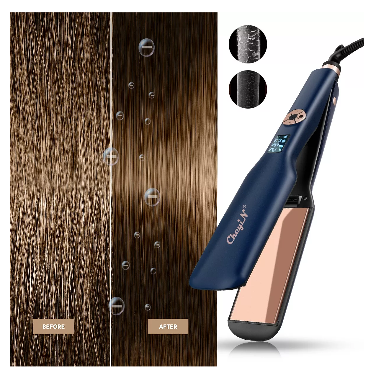 Foto 6 pulgar | Plancha Para Cabello Alaciadora Ckeyin Hf008b-us-cfs 110v/220v Azul