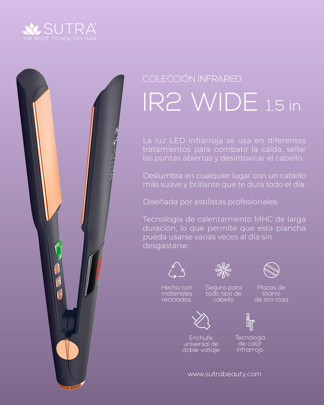 Foto 6 pulgar | Plancha Para Cabello Con Tecnologia Infrarroja Sutra Flat Iron Placas 1.5''