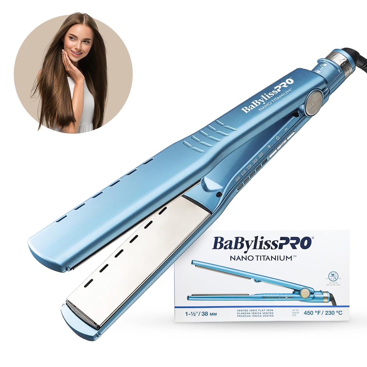 Plancha Profesional Babyliss Pro Nano Titanium Iónica Vented 1½'' Cabello Húmedo O Seco