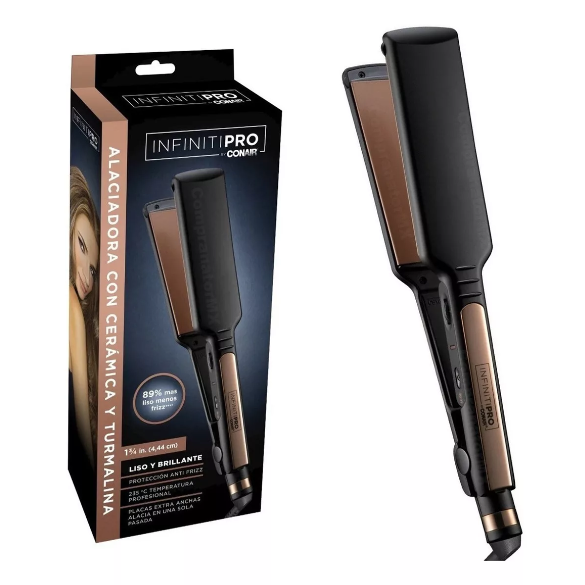 Foto 7 | Alaciadora Conair Cs179rges Cerámica Y Turmalina Extra Ancha 1 3/4'' Negro Con Rose Gold