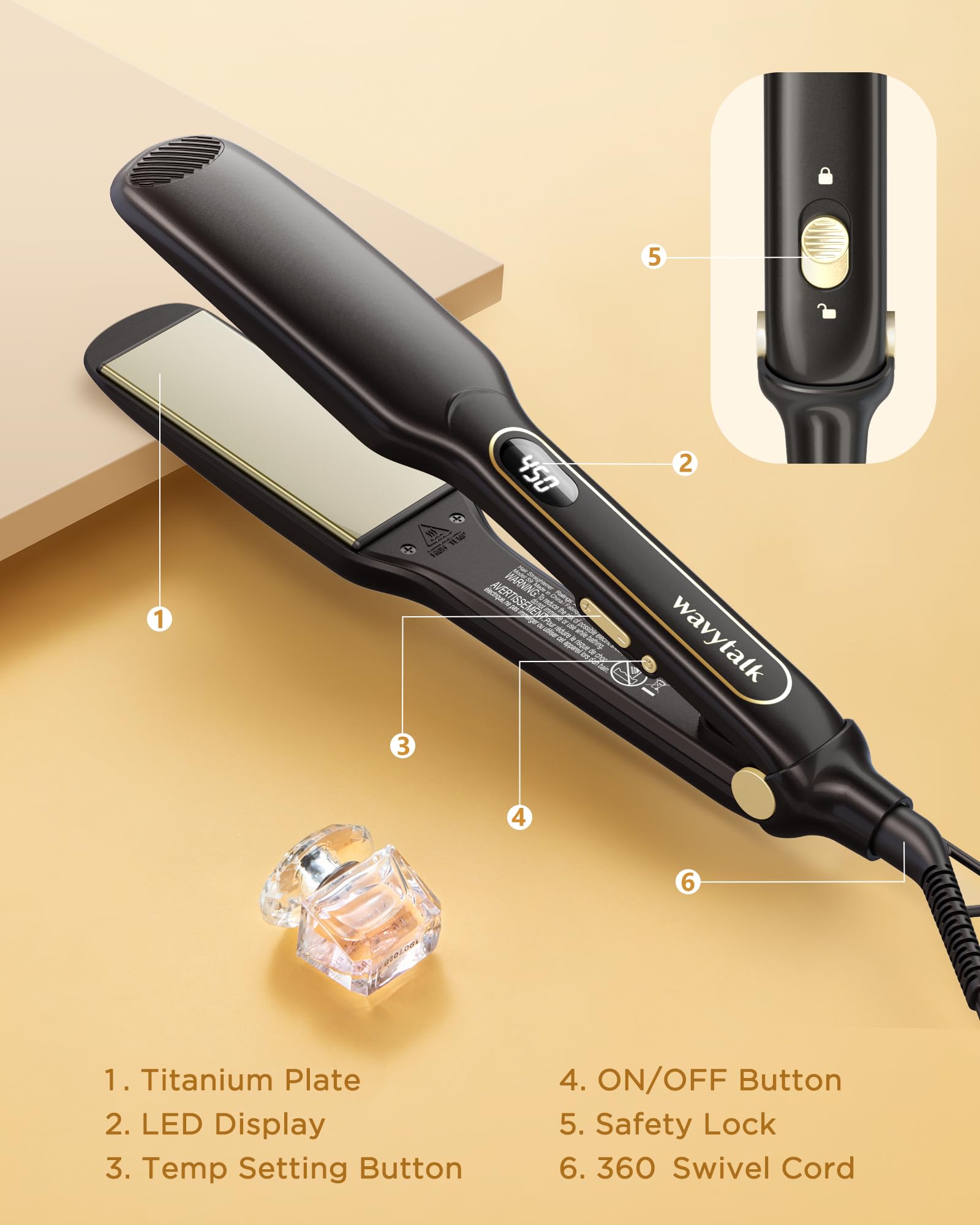 Foto 5 | Plancha Alisadora de Pelo Con Plancha De Titanio De 4.3 Cm De Ancho Wavytalk - Venta Internacional