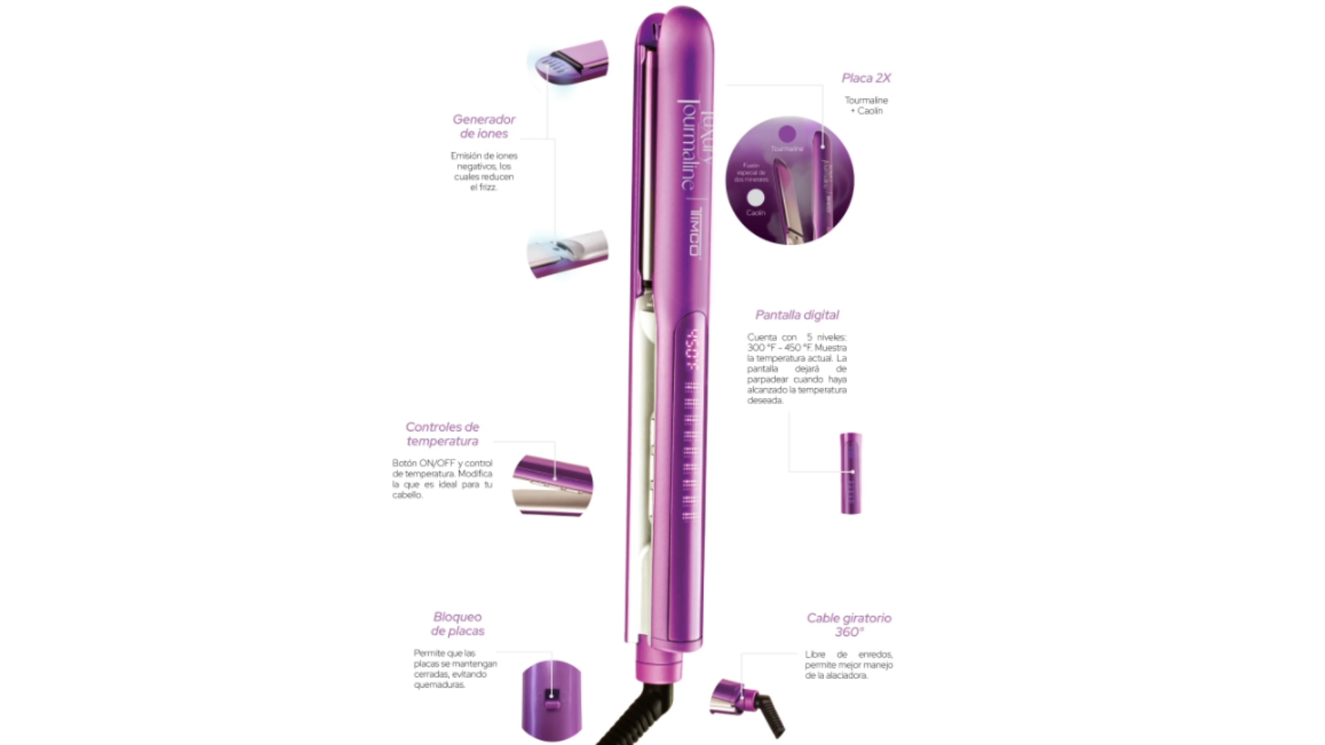 Foto 4 pulgar | Plancha Alaciadora Timco PEF056 con Tecnología Tourmaline y Thermoprotect