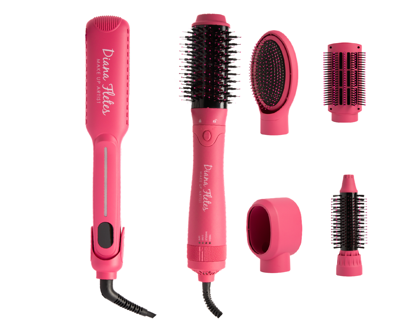 Set Plancha Infrarroja Y Cepillo Secadora 5 En 1 Diana Fletes Set Cp07 Rosa Titanio Y  Cerámica