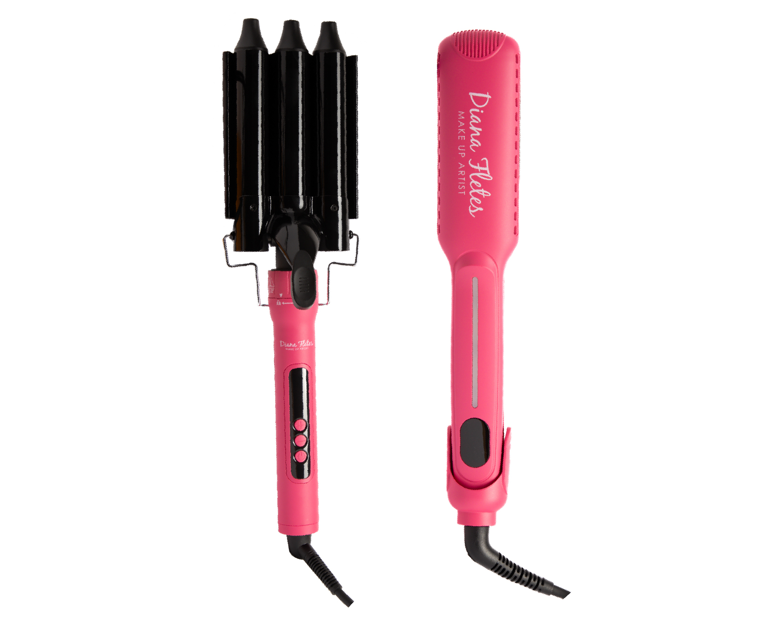 Set Plancha Infraroja y Waflera Diana Fletes Cp05 Rosa Placas de Titanio y Barril de Cerámica