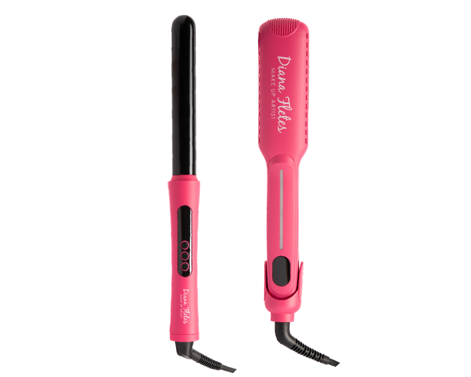 Set Plancha Infraroja y Ferro Digital Diana Fletes Cp06 Rosa Placa de Titanio y Barril de Cerámica