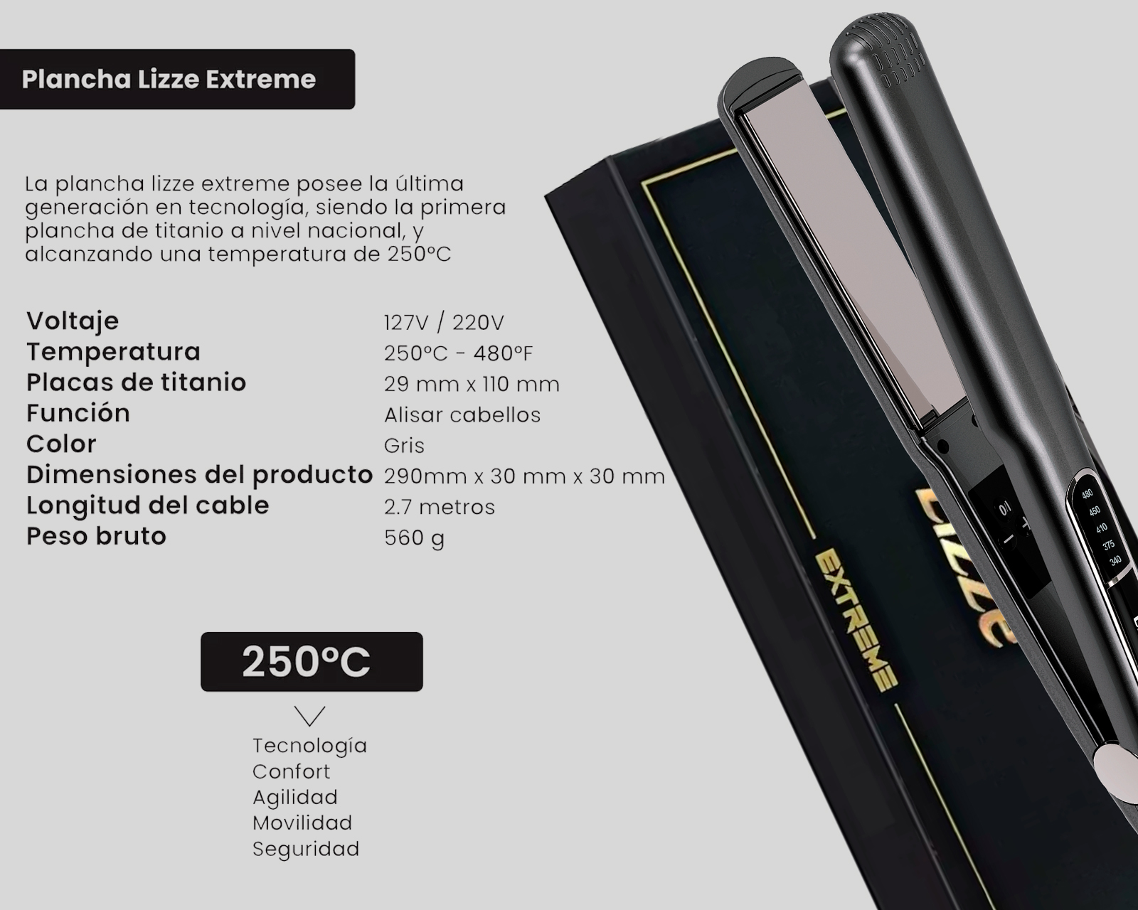 Foto 3 pulgar | Plancha Lizze Extreme 480°f Original + Tepete Térmico