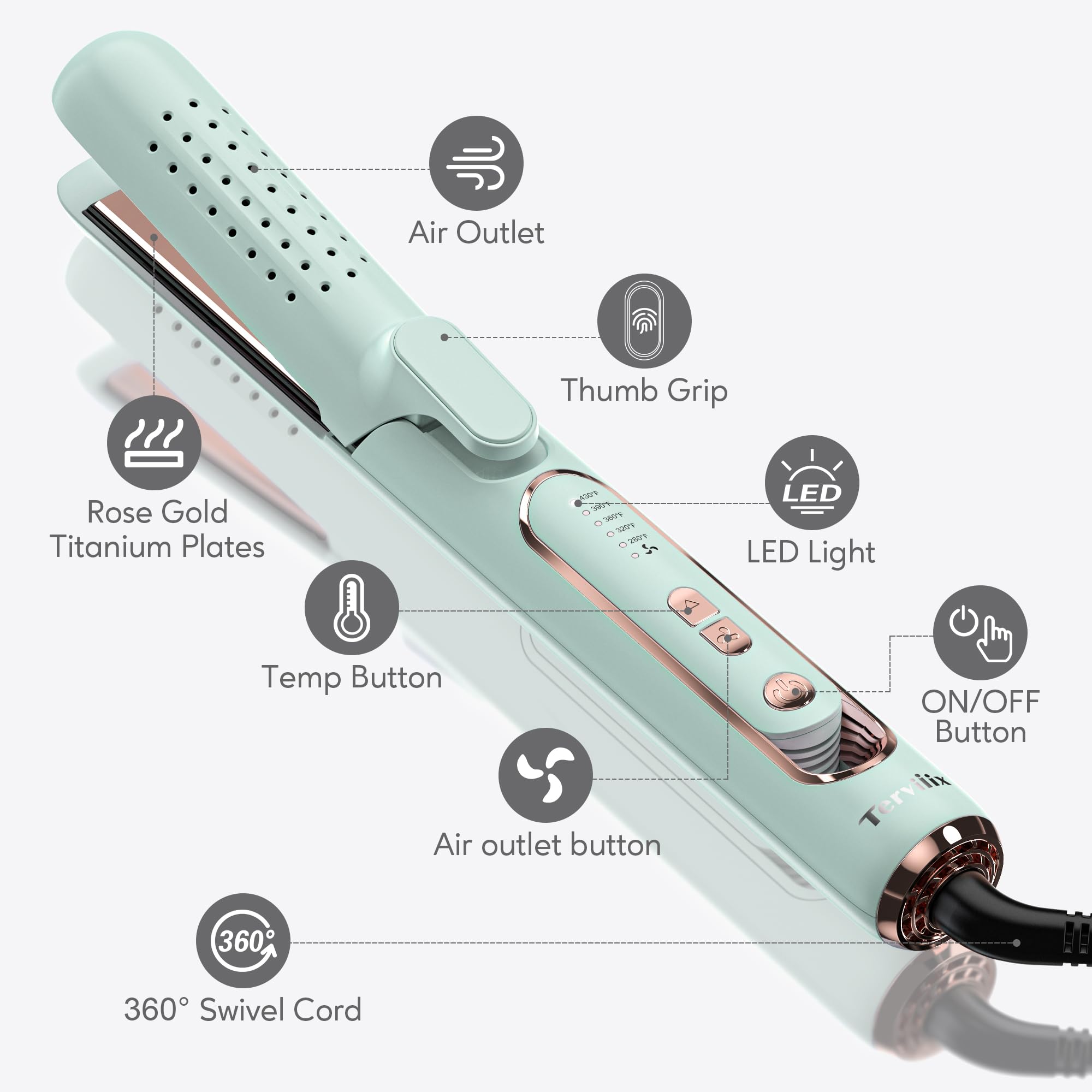 Foto 7 pulgar | Plancha De Pelo Terviiix Titanium Flat Iron 360° Airflow - Venta Internacional.