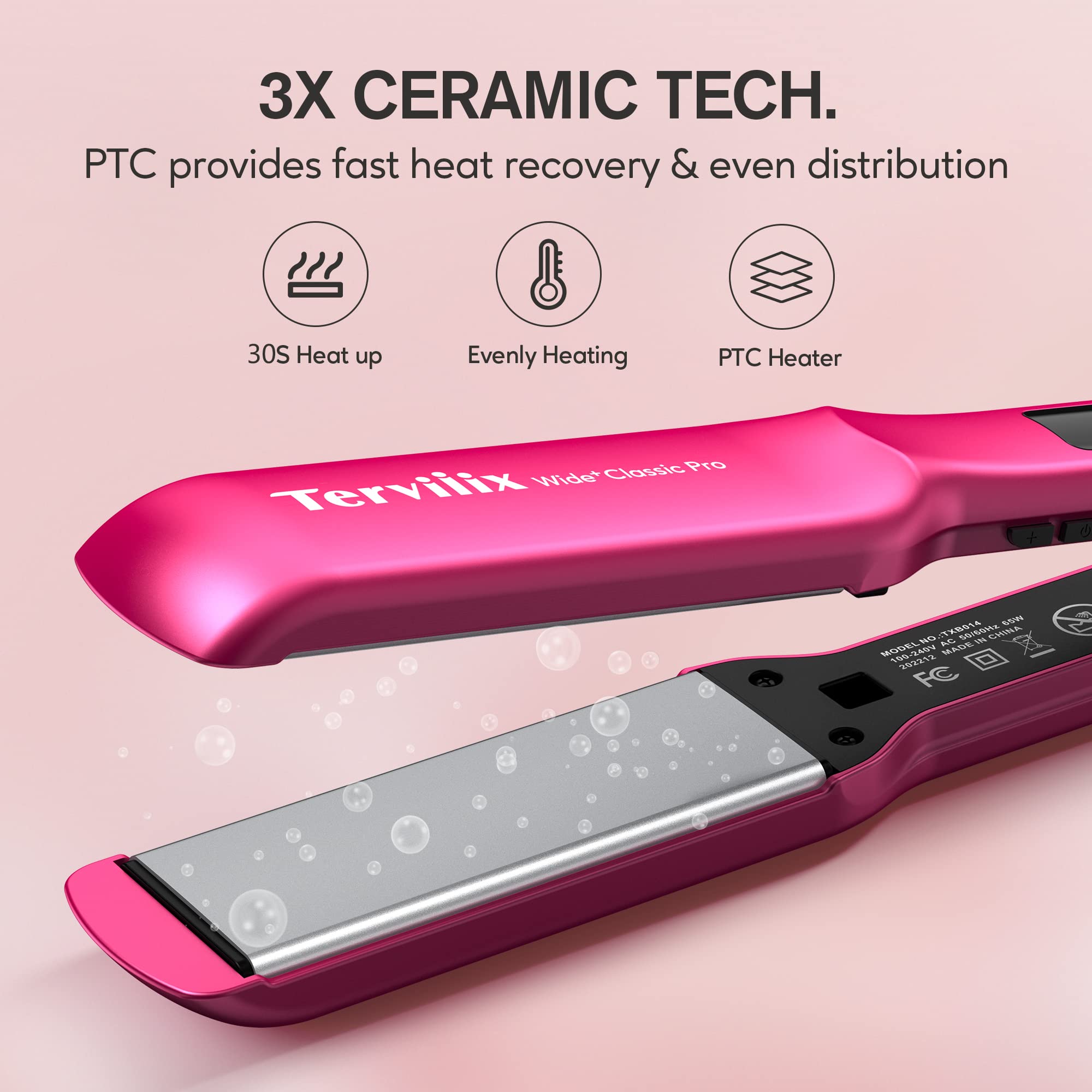 Foto 3 pulgar | Plancha De Pelo Terviiix Ceramic De 3,8 Cm De Ancho, Color Rosa - Venta Internacional.