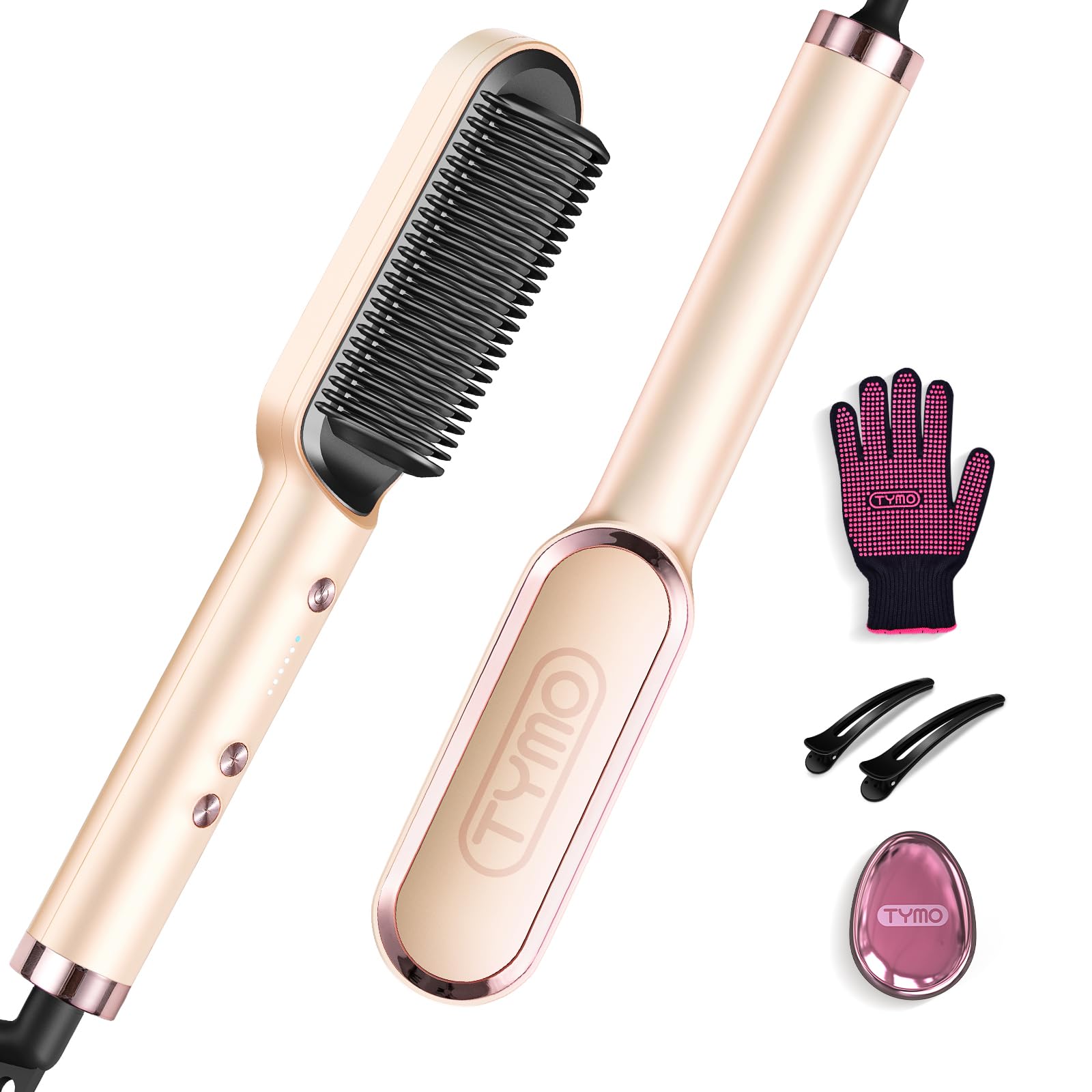 Cepillo Alisador De Pelo Tymo Ring Con Peine Integrado, Color Melocotón - Venta Internacional.