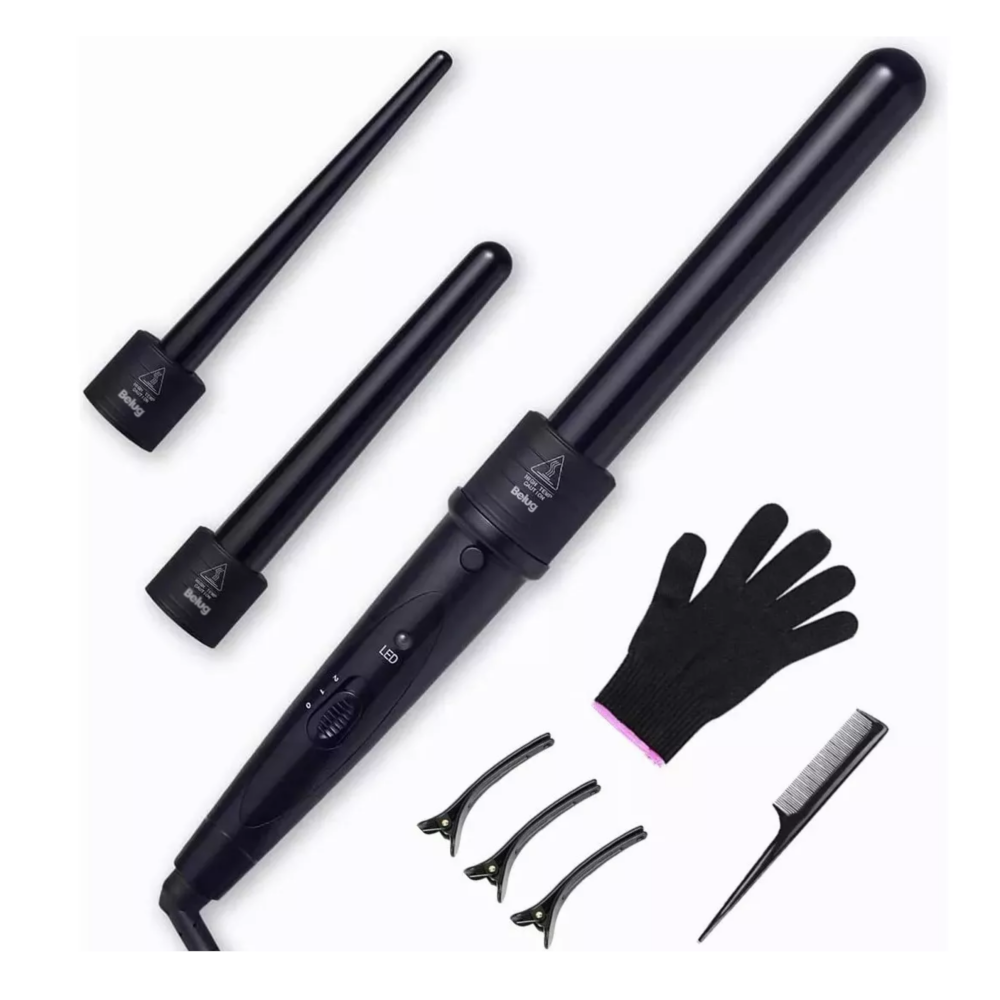 Foto 2 pulgar | Plancha Rizadora Cabello 3 En 1 + Guante Protector Peine Clip Negro Belug
