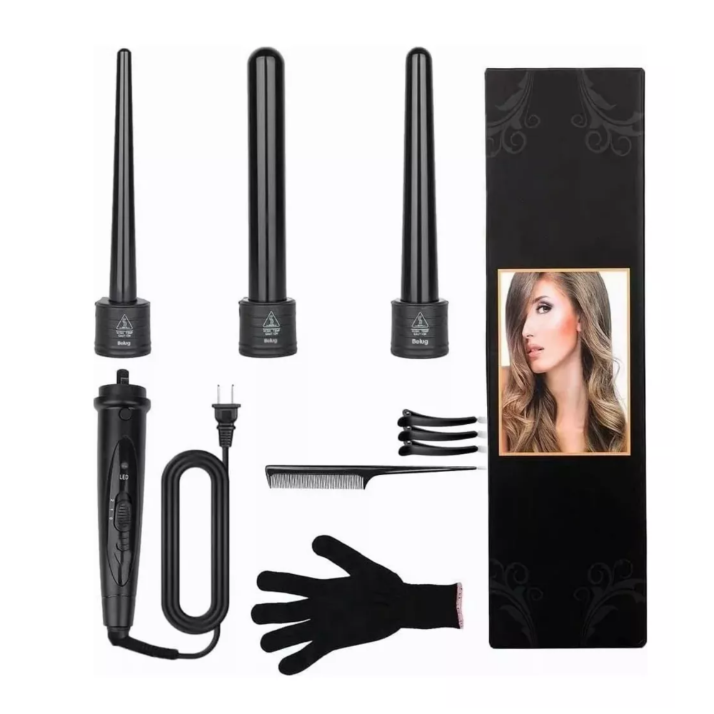 Foto 4 pulgar | Plancha Rizadora Cabello 3 En 1 + Guante Protector Peine Clip Negro Belug