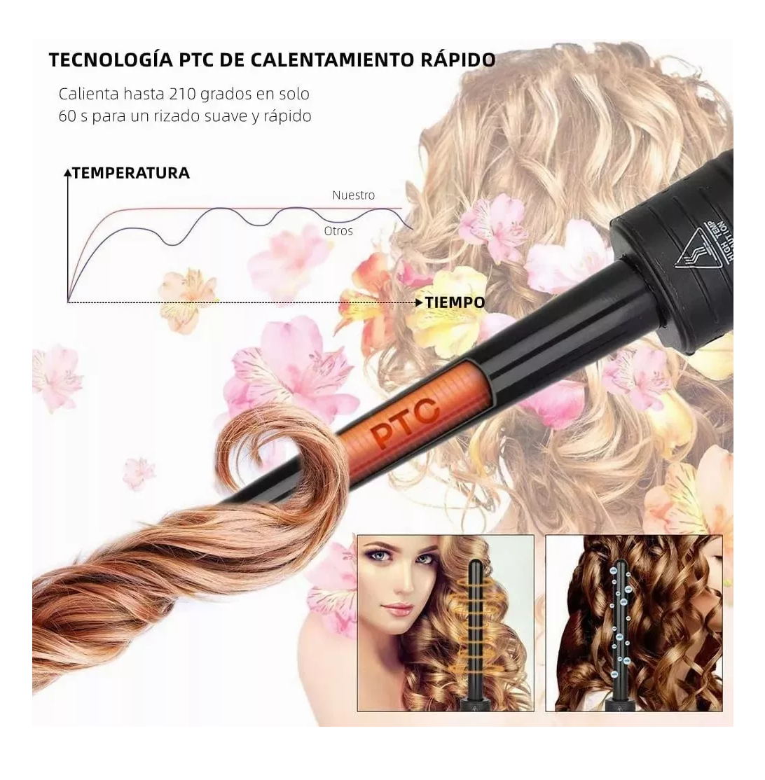 Foto 4 pulgar | Plancha Rizadora De Cabello 3 En 1 + Guante Protector Peine Clip Negro