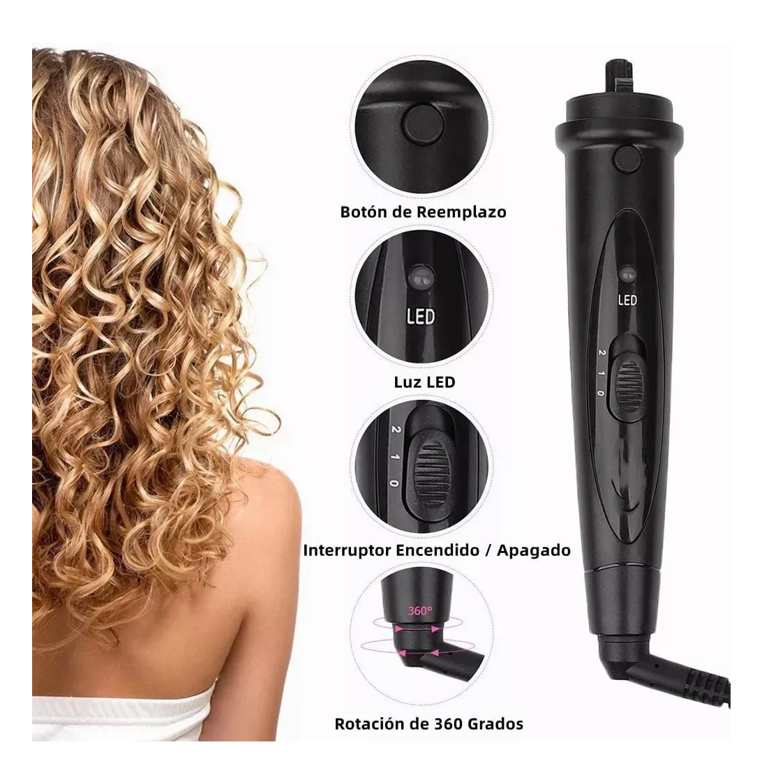 Foto 5 pulgar | Plancha Rizadora De Cabello 3 En 1 + Guante Protector Peine Clip Negro
