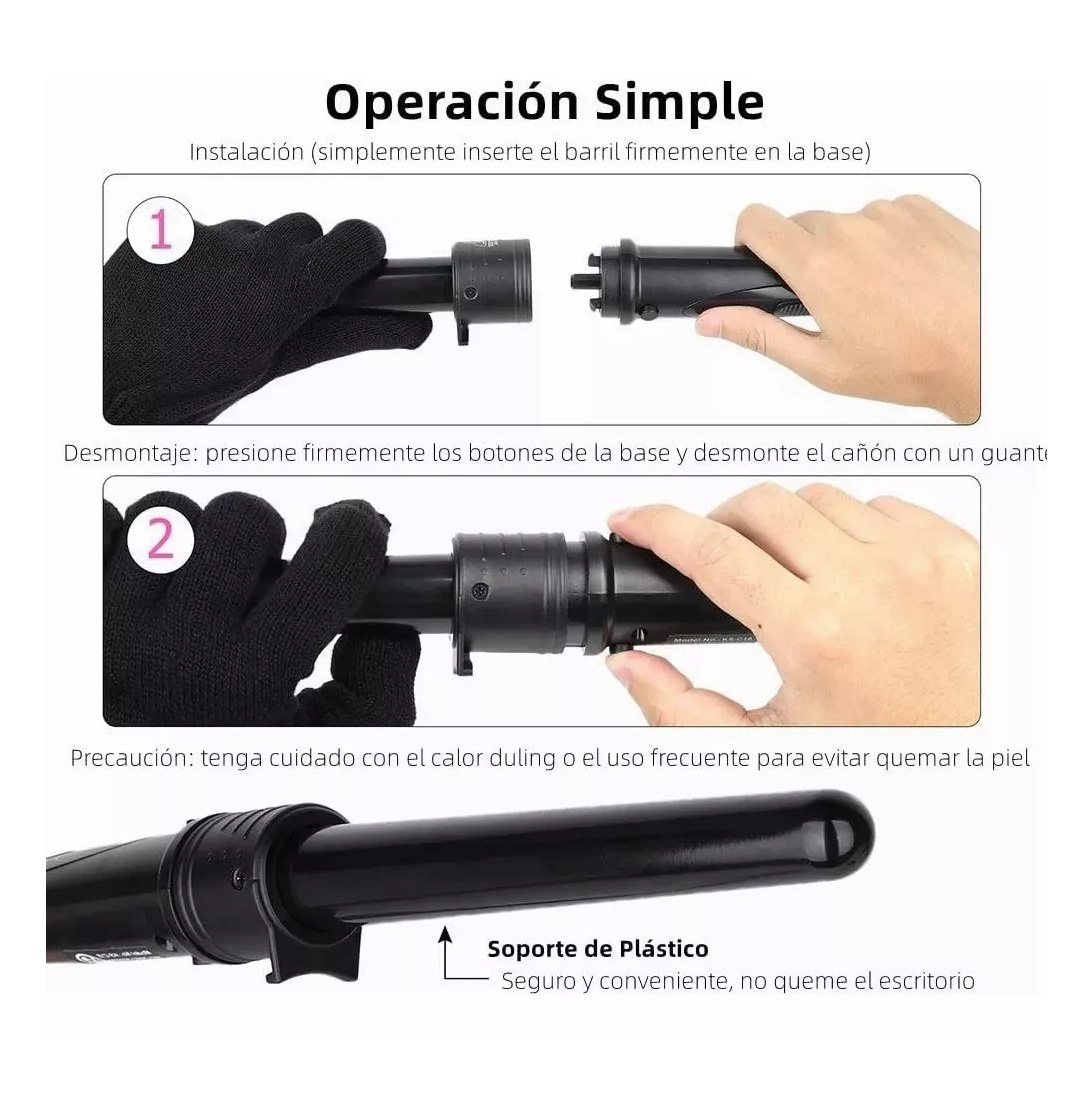 Foto 6 pulgar | Plancha Rizadora De Cabello 3 En 1 + Guante Protector Peine Clip Negro