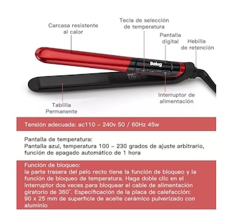 Foto 3 | Plancha De Pelo 2 En 1 Alisador Y Rizador Cerámica Digital, Negro/rojo Belug