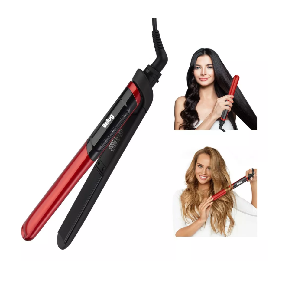 Foto 5 pulgar | Plancha De Pelo 2 En 1 Alisador Y Rizador Cerámica Digital, Negro/rojo Belug