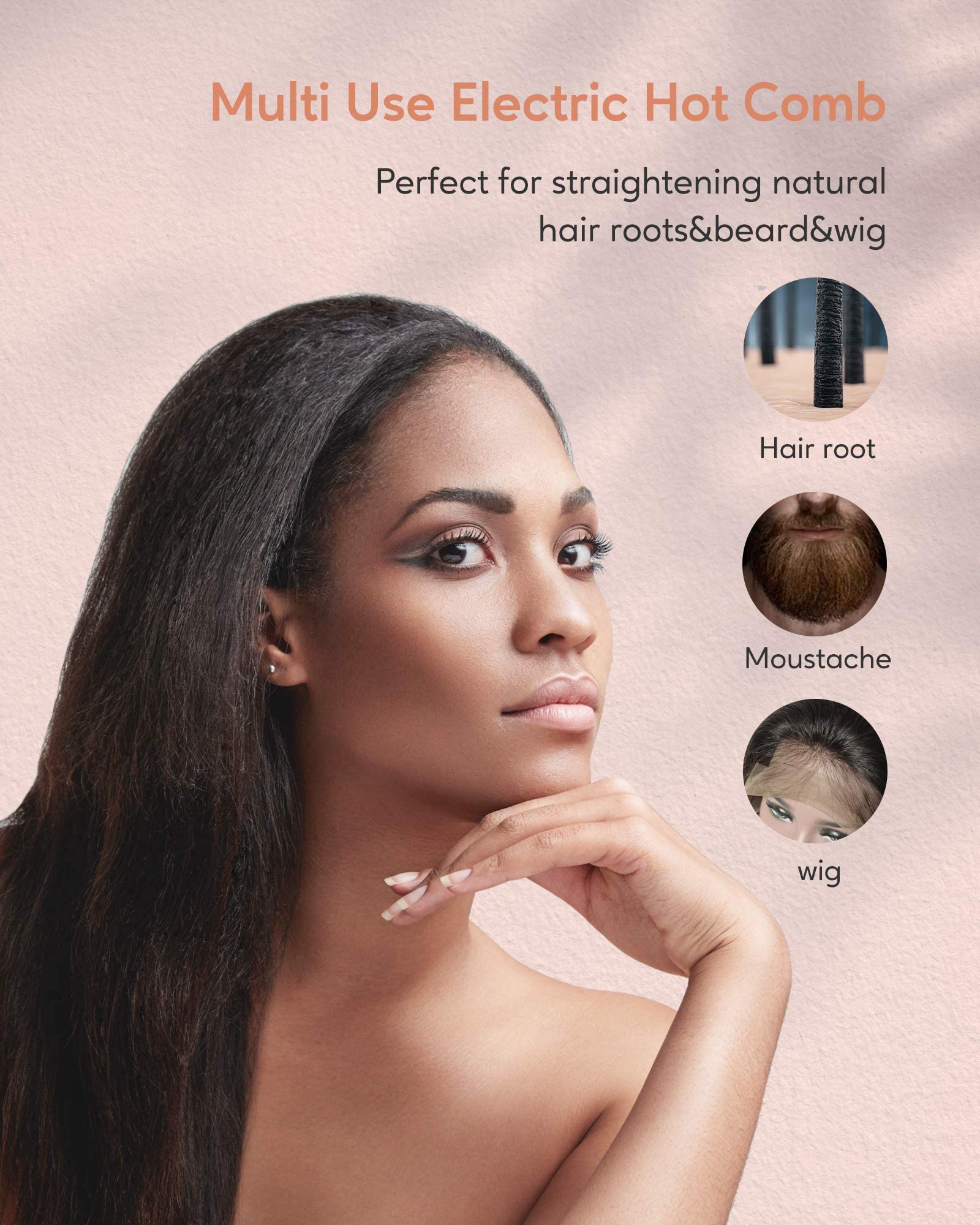 Foto 4 | Peineta Eléctrica Terviiix Para Pelucas Con Encaje En La Parte Delantera, Cabello Negro - Venta Internacional.