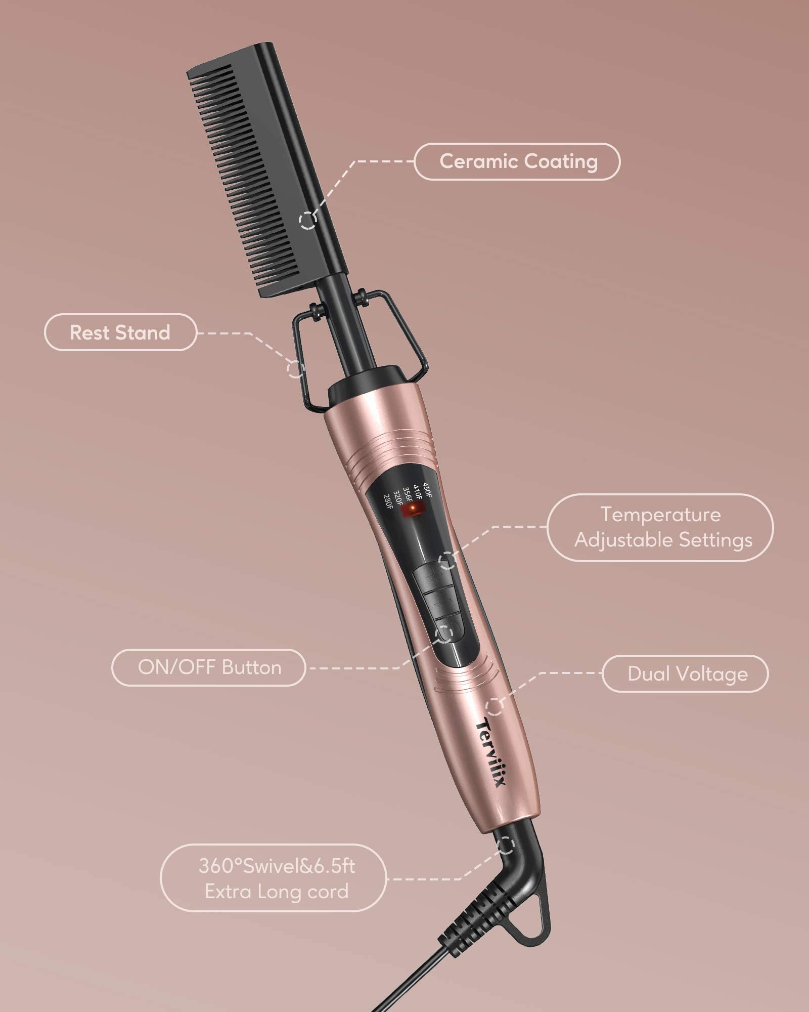 Foto 7 pulgar | Peineta Eléctrica Terviiix Para Pelucas Con Encaje En La Parte Delantera, Cabello Negro - Venta Internacional.