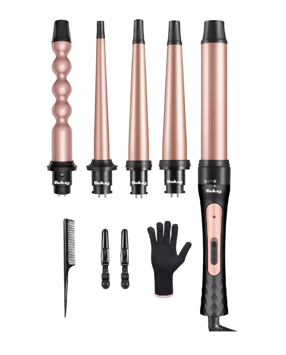 Foto 2 pulgar | Plancha Rizadora De Cabello Cerámica Profesional 5 En 1, Belug  Rosa Con Negro
