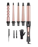 Plancha Rizadora De Cabello Cerámica Profesional 5 En 1, Belug Rosa Con Negro