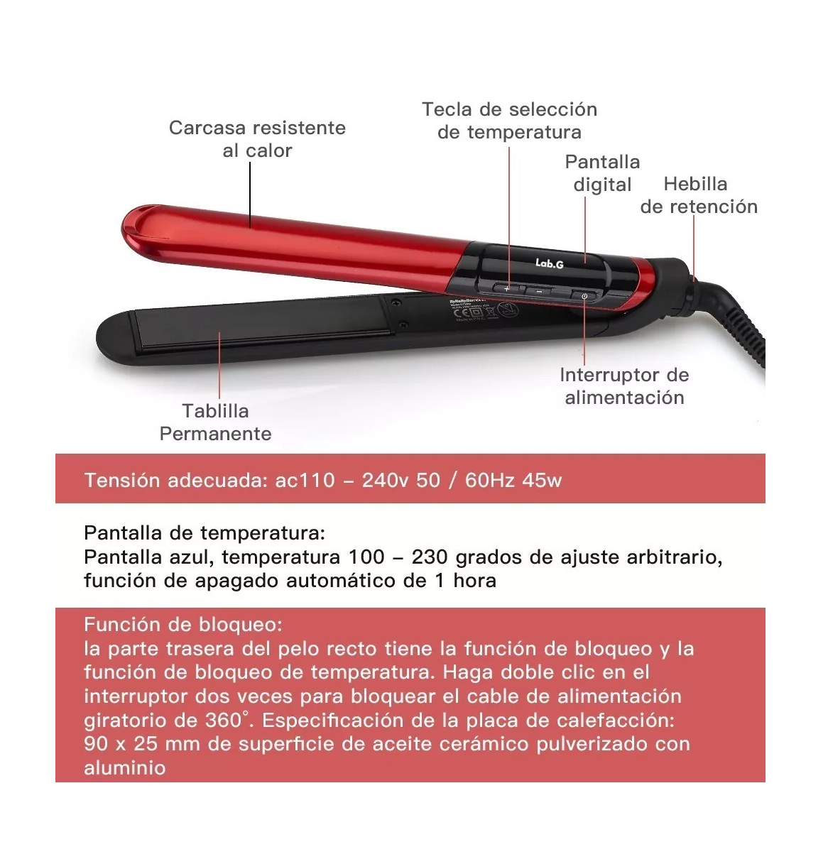 Foto 4 pulgar | Plancha de Cabello 2 en 1 Roja