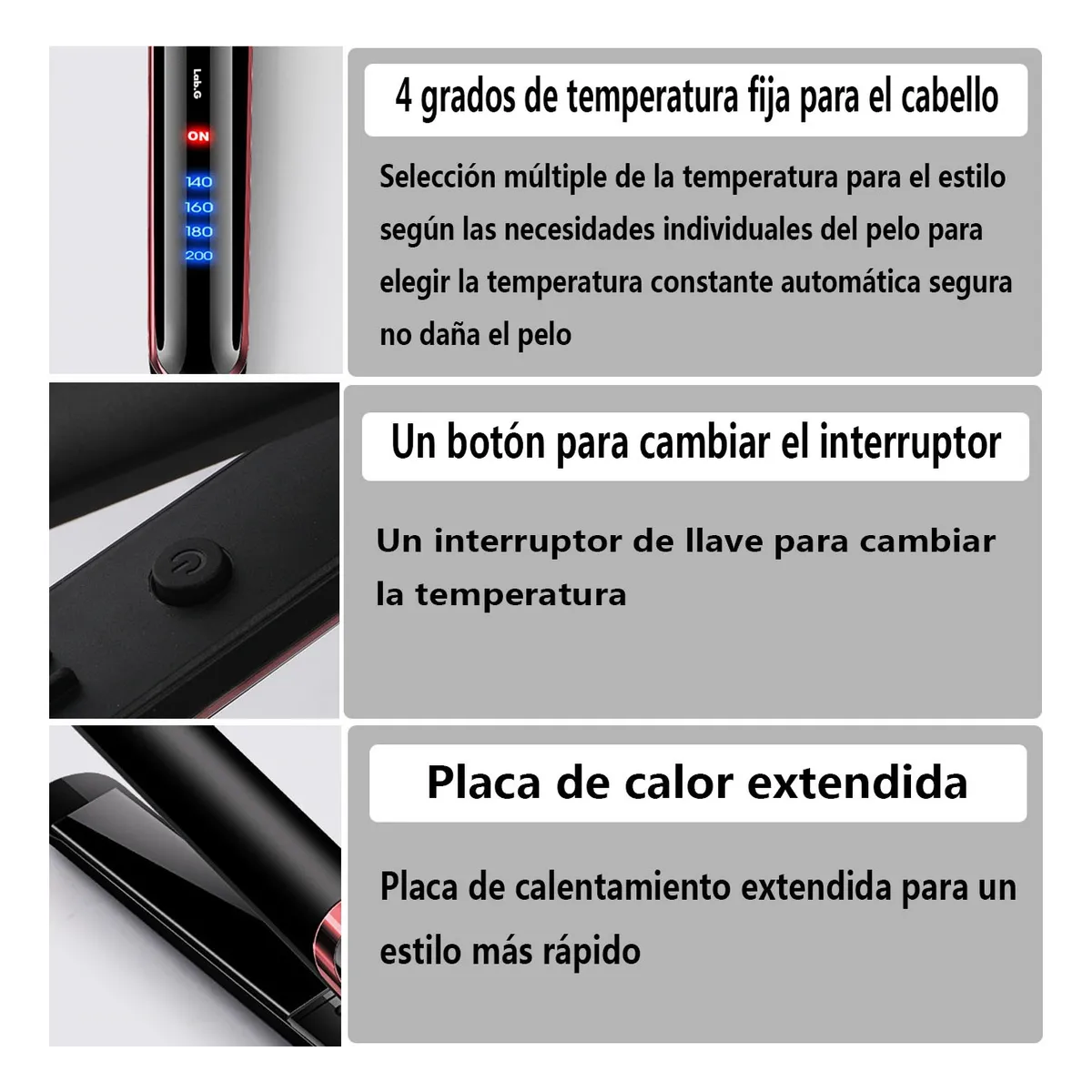 Foto 4 pulgar | Plancha De Cabello Temperatura Regulable Para Mojado Y Seco Lab.g Negro