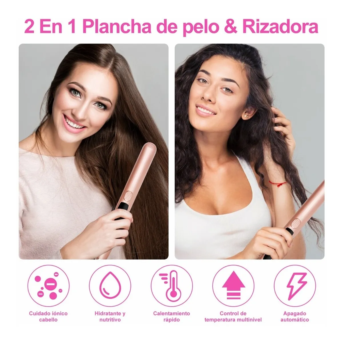 Foto 4 pulgar | Plancha De Cabello 2 En 1 Cerámica Lab.g Rosa