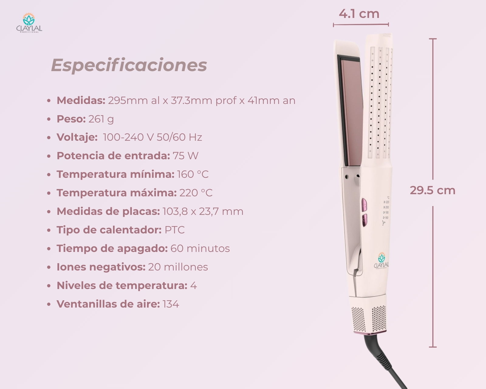 Foto 4 pulgar | Plancha para Cabello y Rizadora Clayla'L Rosa 2 en 1 Iónica Placa Cerámica con Flujo de Aire 360° para Alisar  R