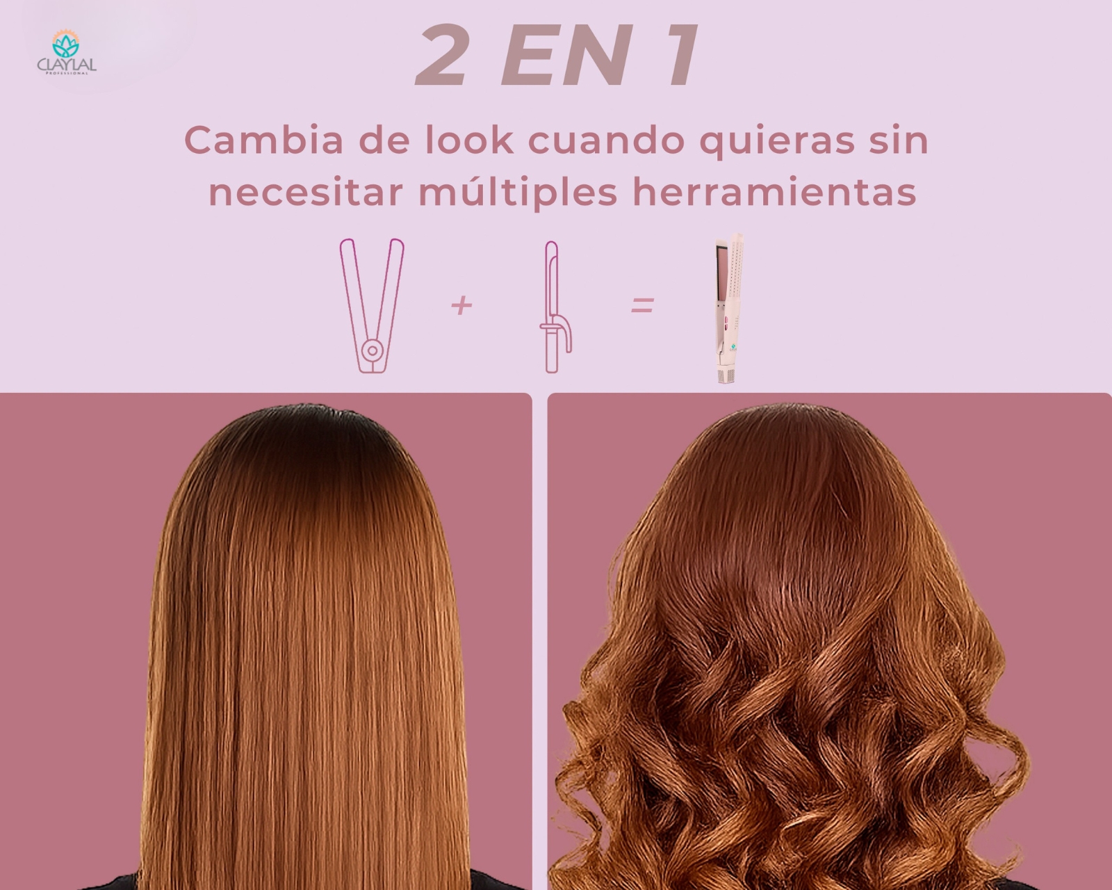 Foto 5 pulgar | Plancha para Cabello y Rizadora Clayla'L Rosa 2 en 1 Iónica Placa Cerámica con Flujo de Aire 360° para Alisar  R