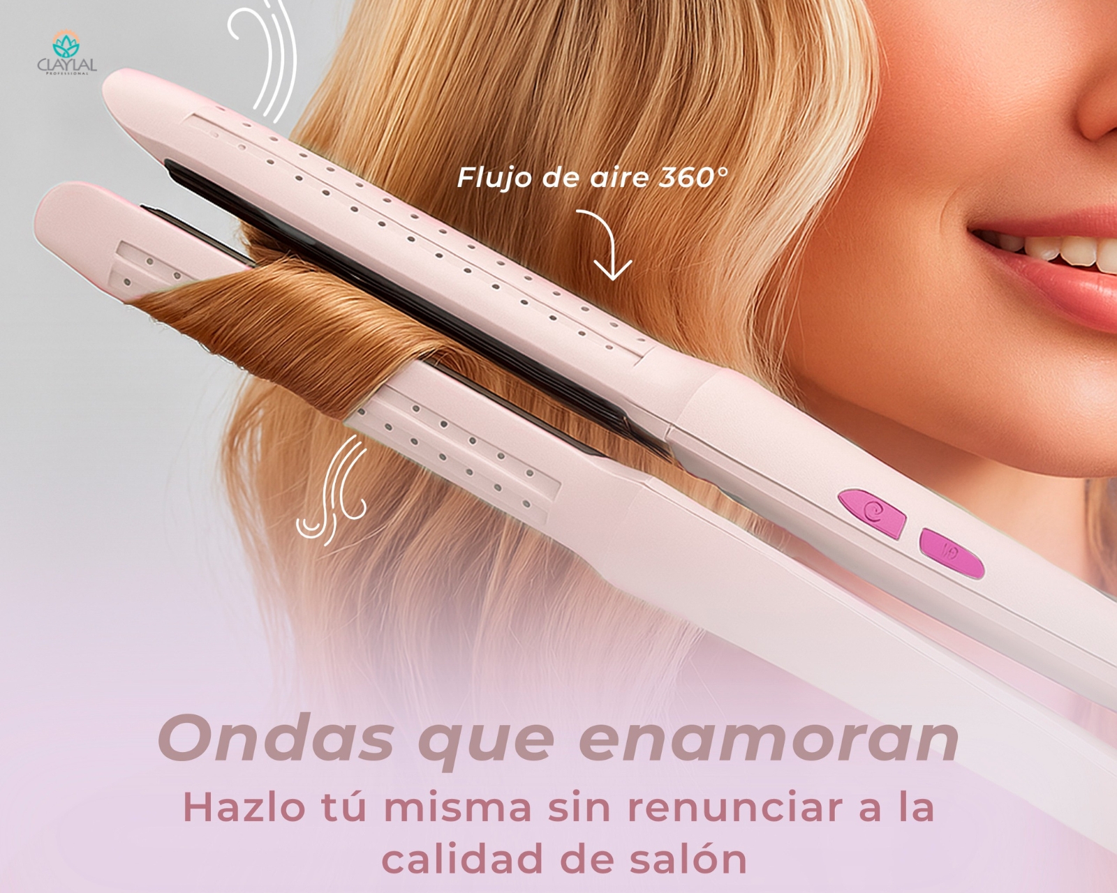 Foto 7 pulgar | Plancha para Cabello y Rizadora Clayla'L Rosa 2 en 1 Iónica Placa Cerámica con Flujo de Aire 360° para Alisar  R