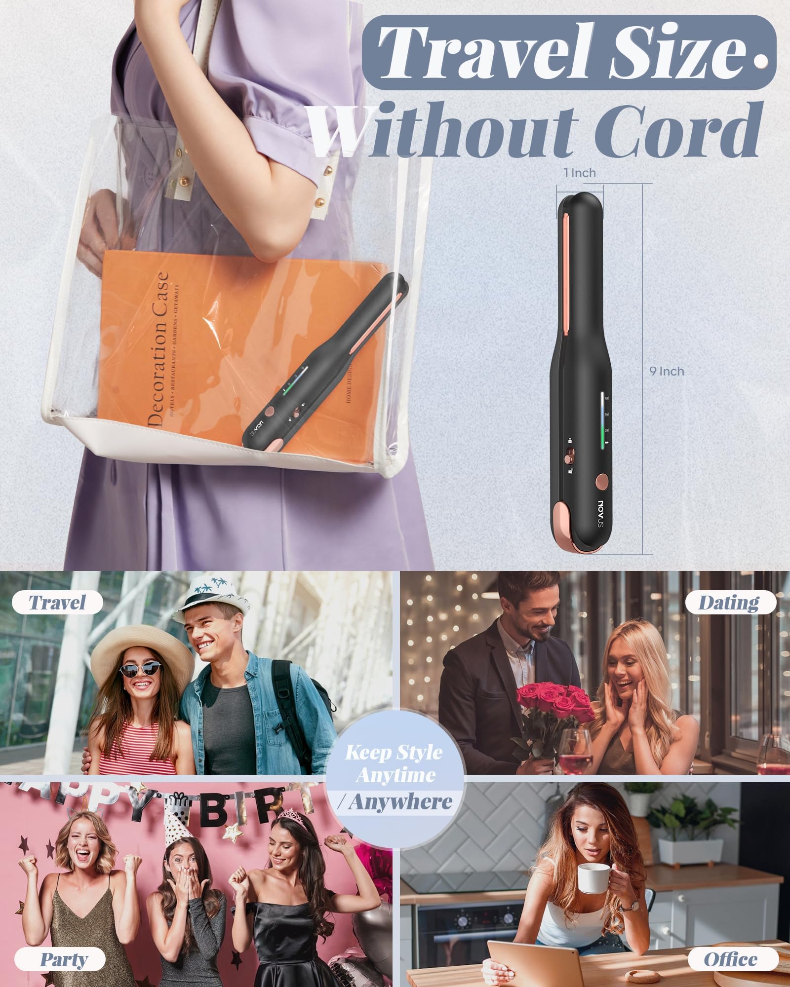 Foto 6 | Plancha De Pelo Inalámbrica Novus Para Cabello Fino/corto - Venta Internacional.