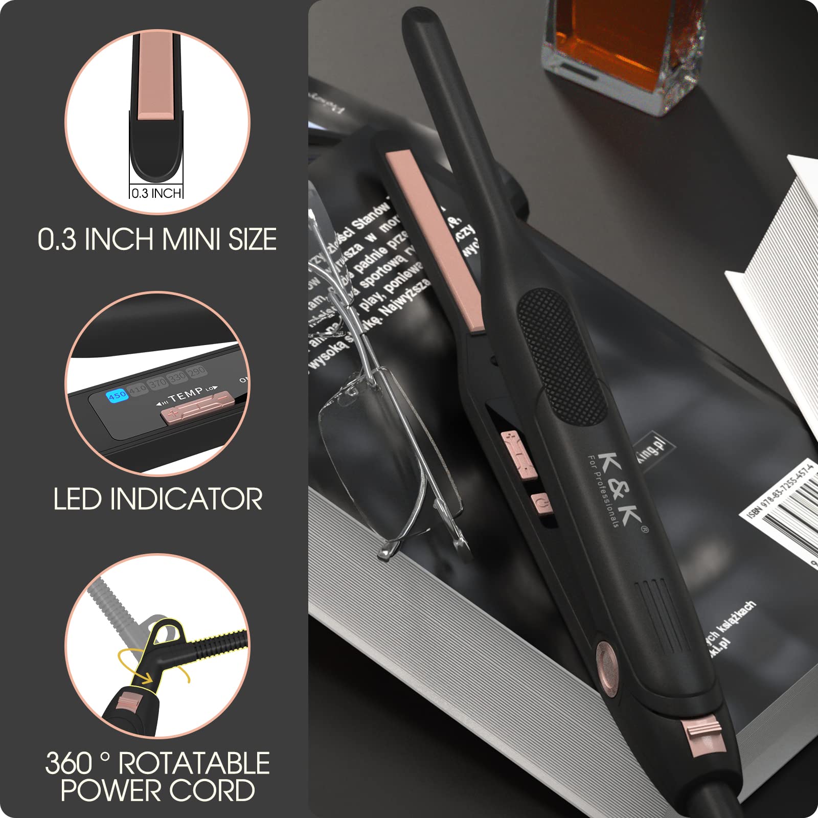 Foto 2 | Plancha Plana K&k Mini Para Cabello Corto  Cerámica De Doble Voltaje  8 Mm - Venta Internacional.