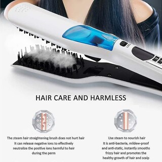 Foto 4 | Cepillo Alisador De Pelo Eléctrico De Cerámica Con Vaporizador Lcd Color Blanco - Venta Internacional.