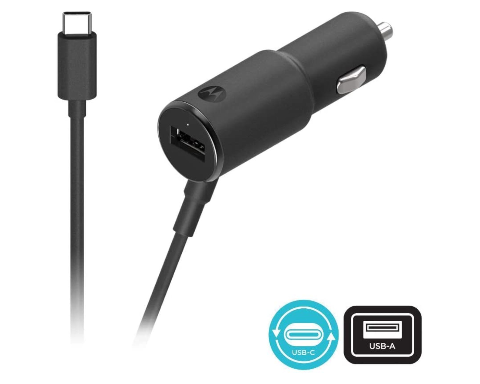 Cargador Usb para Auto Motorola SJV100-C color Negro de Carga Rápida 18w más Cable A-C