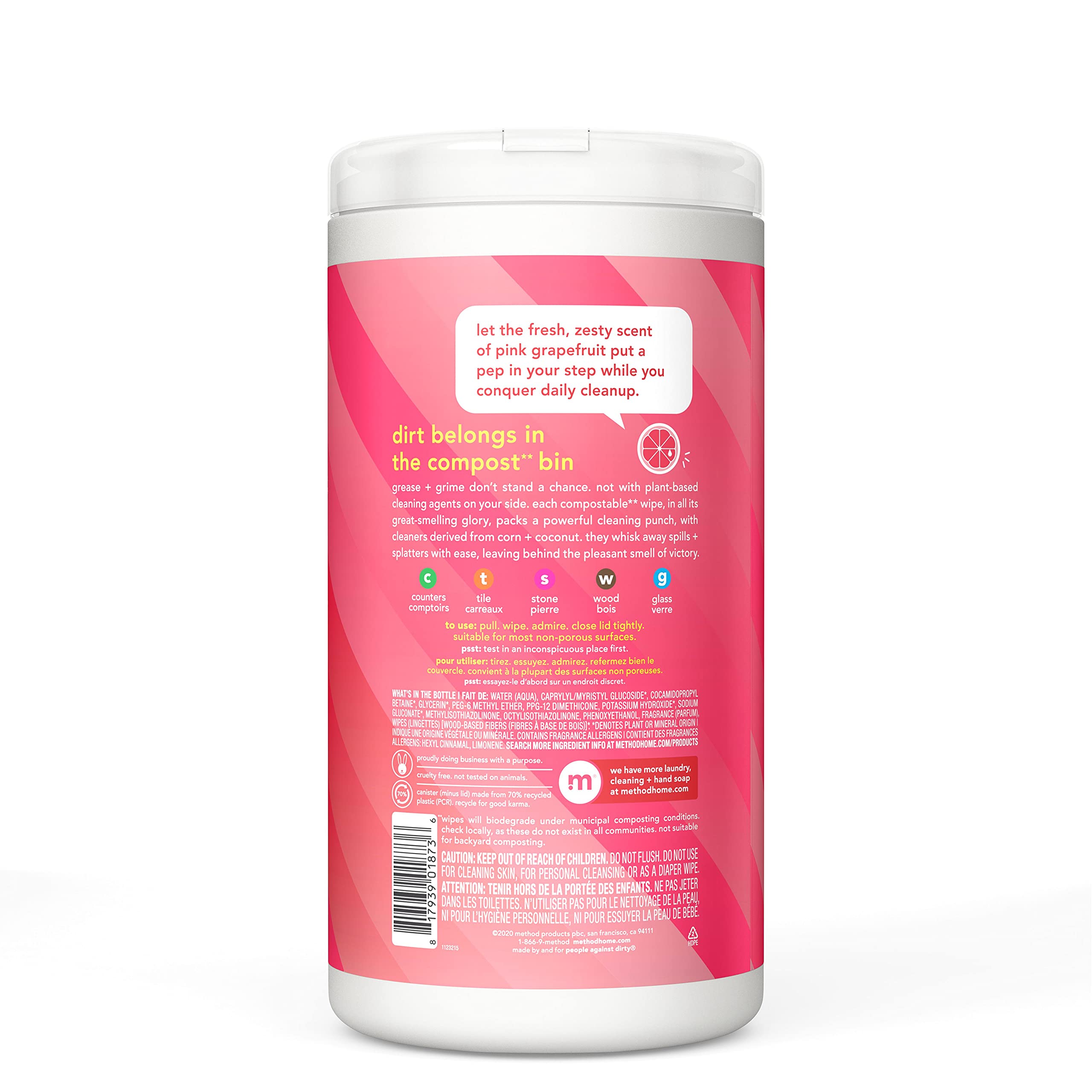 Foto 2 | Toallitas Limpiadoras Method Multiusos Con Forma De Pomelo Rosa  70 Unidades  3 - Venta Internacional.