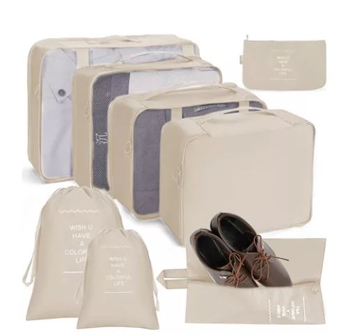 Bolsas Organizadoras de Maletas INX Beige Impermeables 8 Piezas