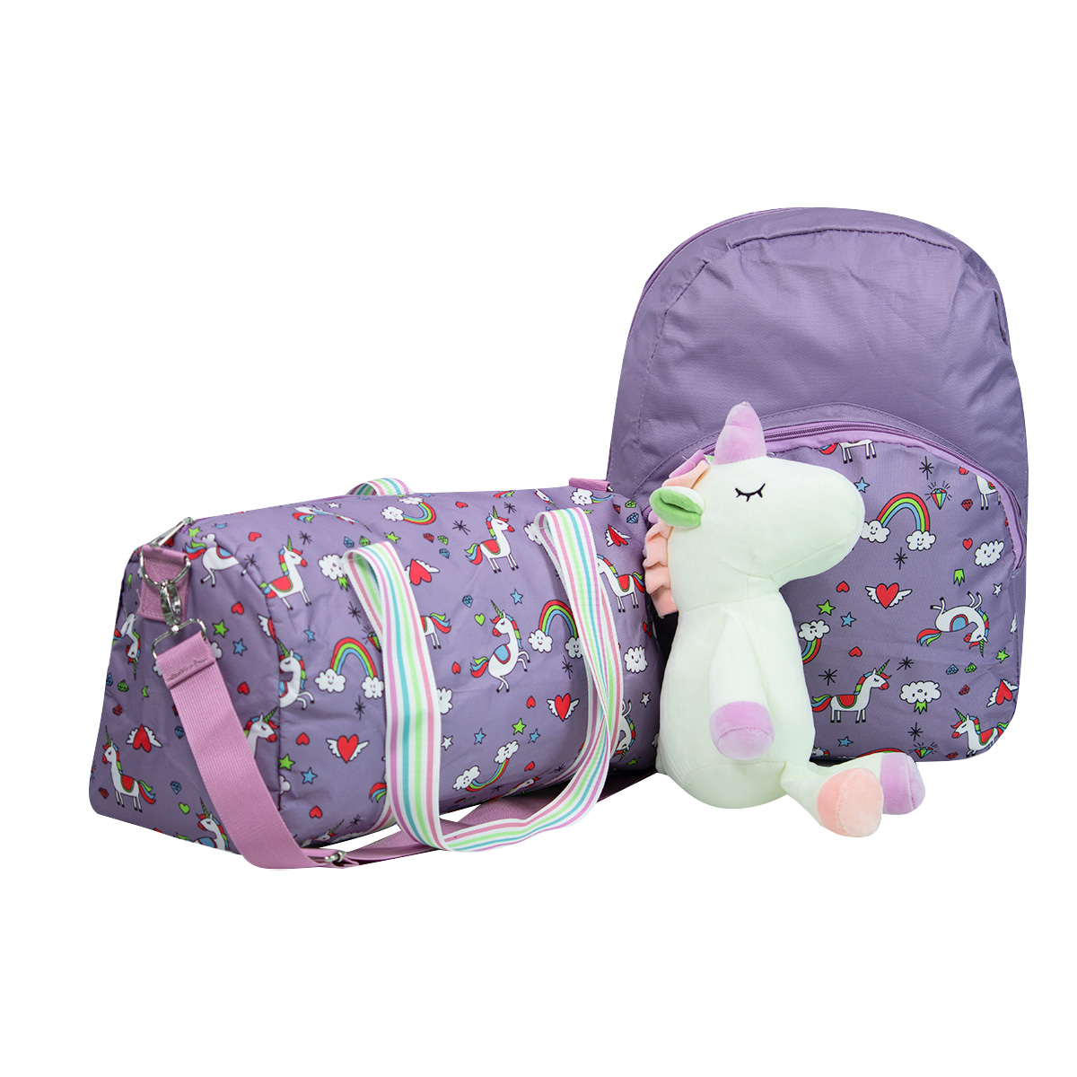 Set de Mochila Maleta y Peluche Andrea con Unicornios para Niñas