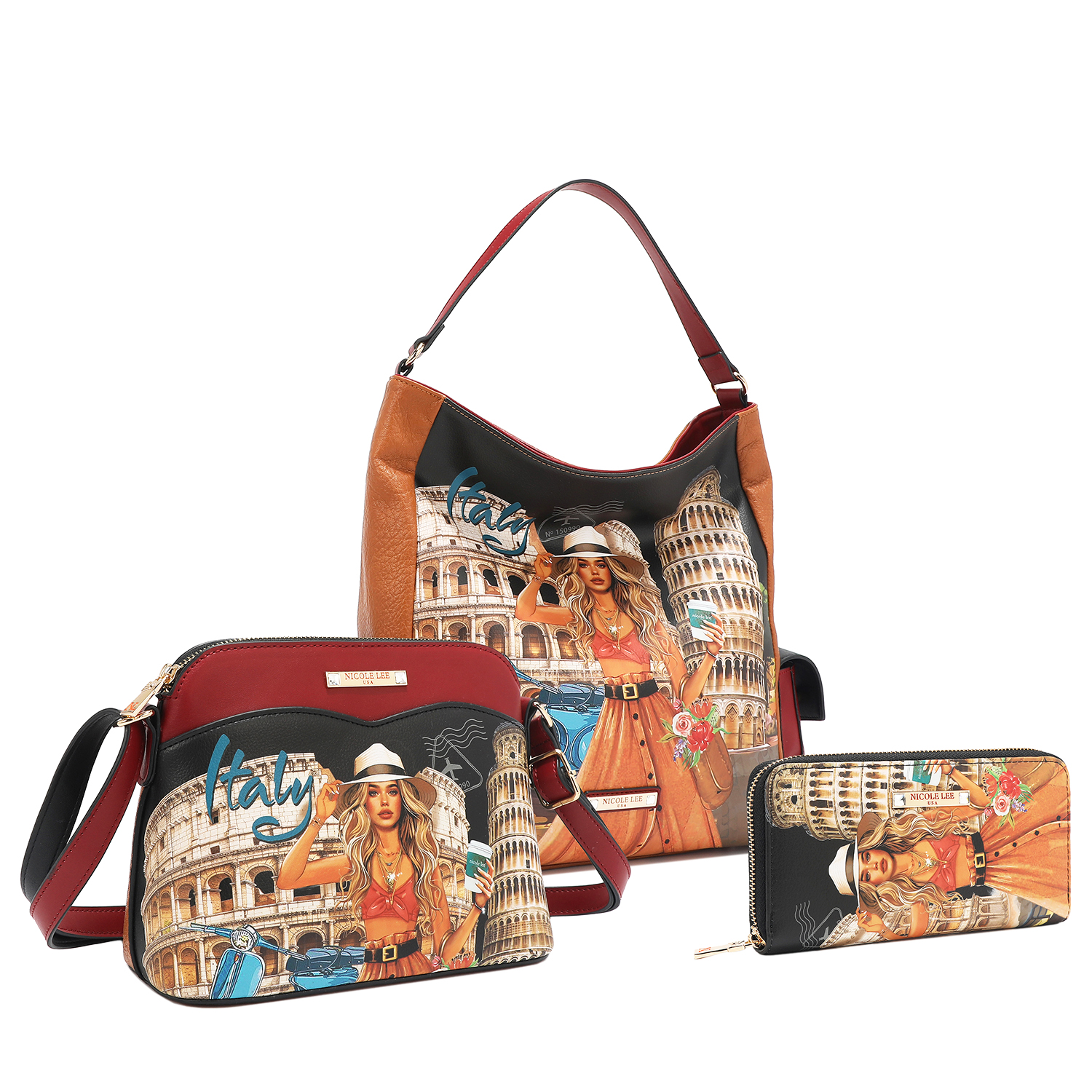 Set De Bolsas Nicole Lee Con Handbag, Cruzada Y Cartera