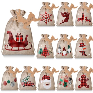 Foto 1 | Bolsas de Regalo Navideñas de Arpillera 24 Unidades conn Cordones - Venta Internacional