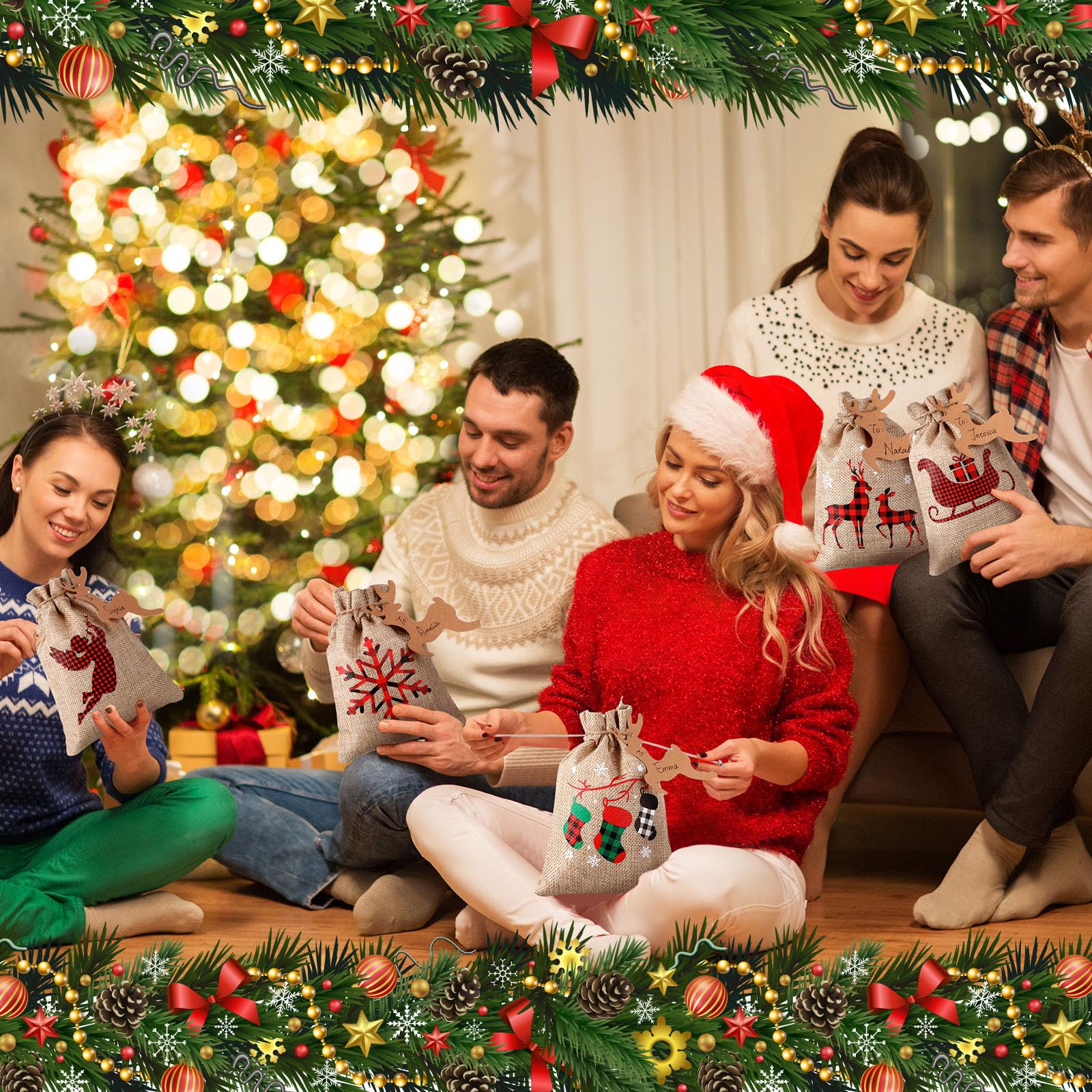 Foto 7 | Bolsas de Regalo Navideñas de Arpillera 24 Unidades conn Cordones - Venta Internacional