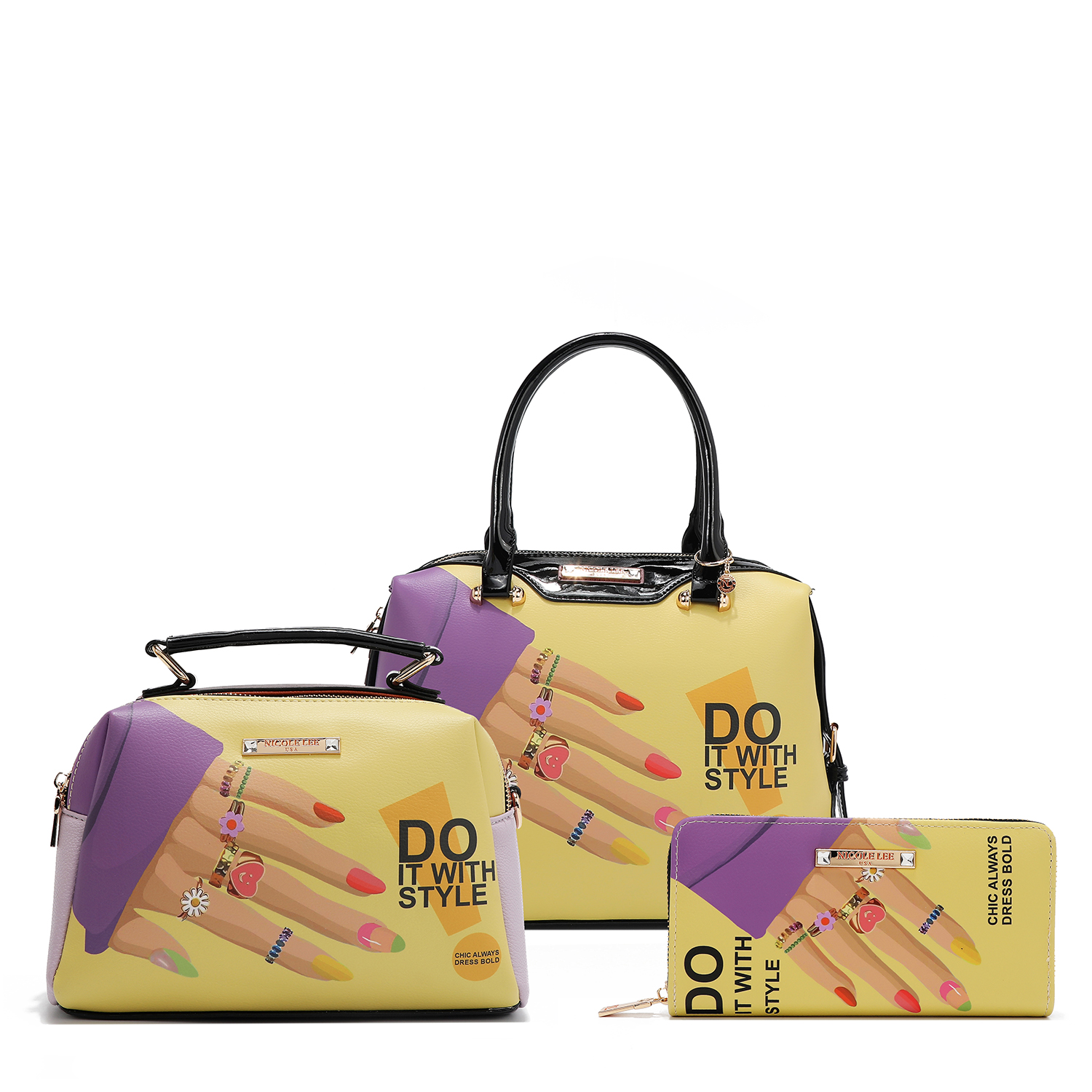 Foto 2 pulgar | Set 3pz Bolsas Y Cartera Nicole Lee Print Nail Polish