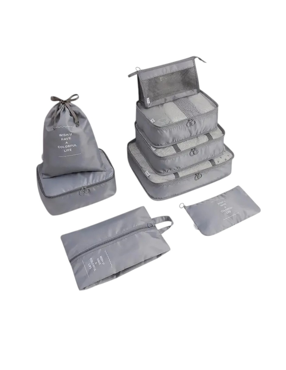 Foto 3 pulgar | Organizadores De Maletas Para Viaje Impermeable Set 8 Piezas Gris + Gratis Termo Güish De Regalo